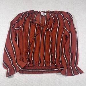 Twine & String Medium Rust Striped Peasant Blouse Boho Cottagecore Smocked